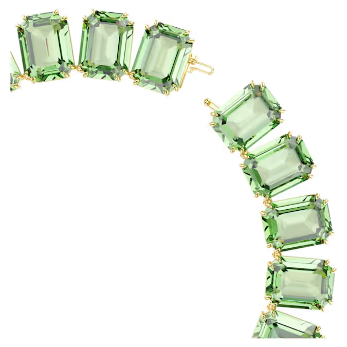 Millenia necklace Oversized crystals, Octagon cut, Green, 18K gold finish