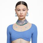 Millenia necklace Oversized crystals, Octagon cut, Blue, Rhodium plated