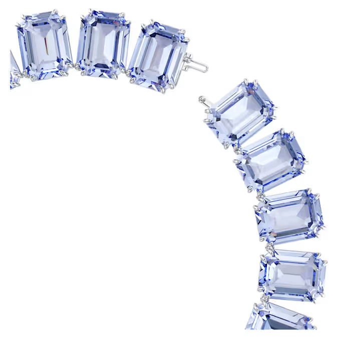 Millenia necklace Oversized crystals, Octagon cut, Blue, Rhodium plated