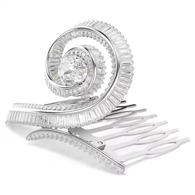Ariana Grande x Swarovski hair clip Baguette cut, White, Rhodium plated