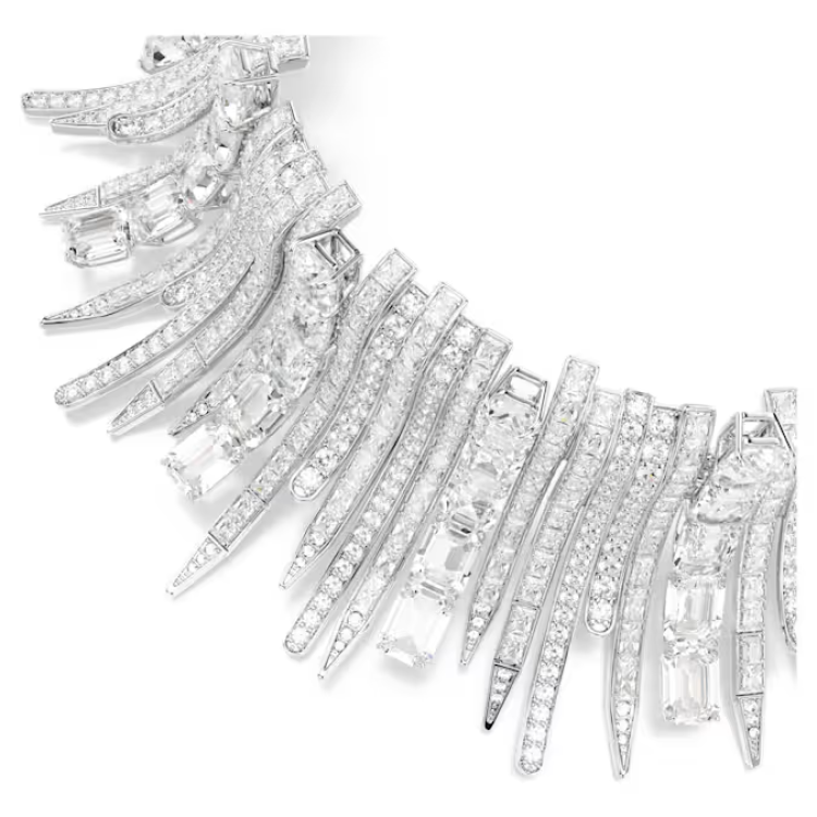 Vienna choker Mixed cuts, White, Rhodium plated