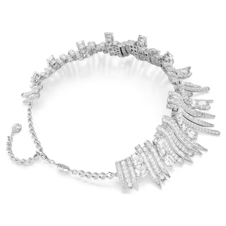 Vienna choker Mixed cuts, White, Rhodium plated
