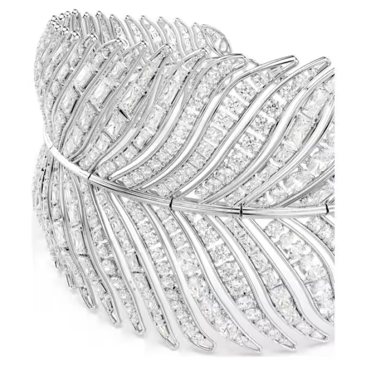 Vienna choker Mixed cuts, Feather, White, Rhodium plated