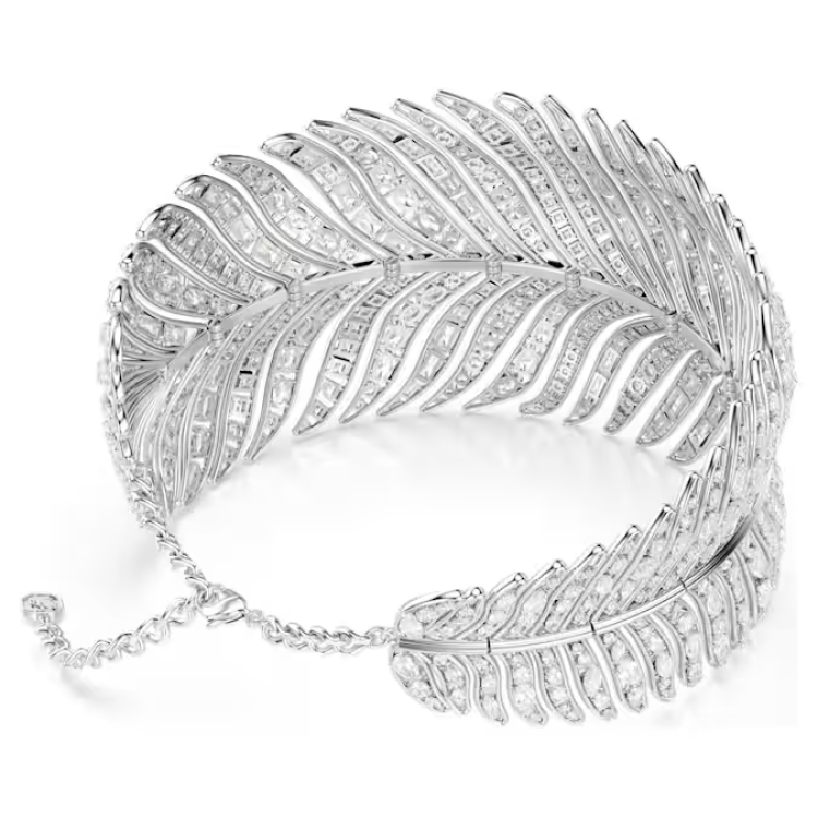 Vienna choker Mixed cuts, Feather, White, Rhodium plated