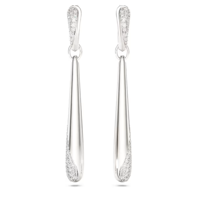 Swarovski Classica drop and hoop earrings Round cut, White, Sterling silver