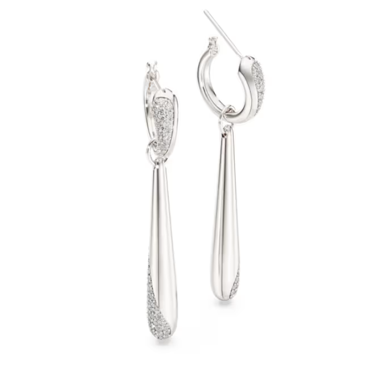 Swarovski Classica drop and hoop earrings Round cut, White, Sterling silver