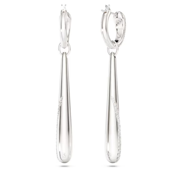 Swarovski Classica drop and hoop earrings Round cut, White, Sterling silver