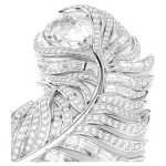 Vienna brooch Mixed cuts, Feather, White, Rhodium plated