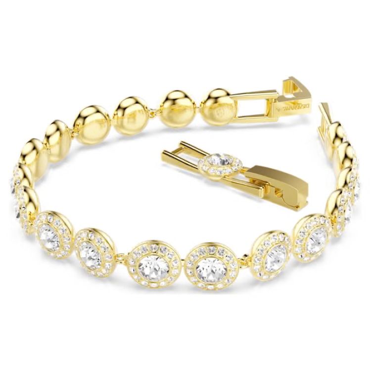 Una Angelic Tennis bracelet Round cut, Pavé, Medium, White, Gold-tone plated