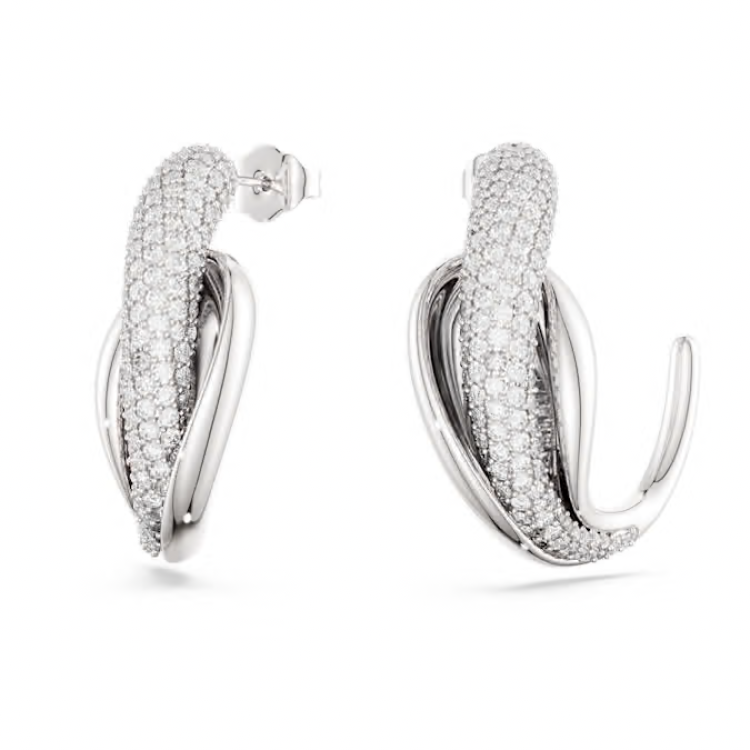 Swarovski Classica hoop earrings Statement, Round cut, White, Sterling silver