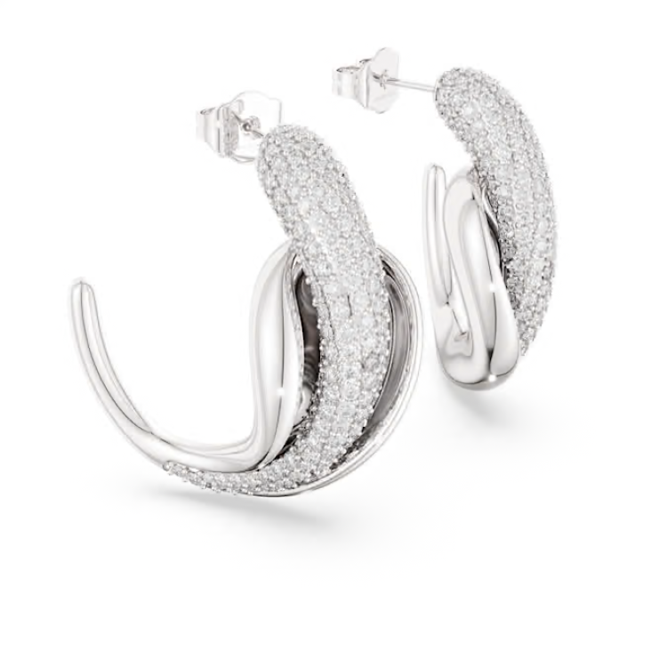 Swarovski Classica hoop earrings Statement, Round cut, White, Sterling silver