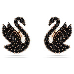 Swarovski Swan stud earrings Swan, Black, Rose gold-tone plated