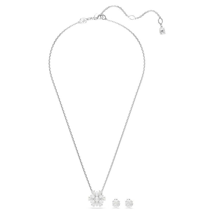 Idyllia set Mixed cuts, Snowflake, White, Rhodium plated