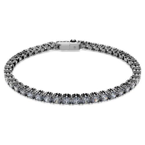 Matrix Tennis bracelet Round cut, Gray, Ruthenium plated