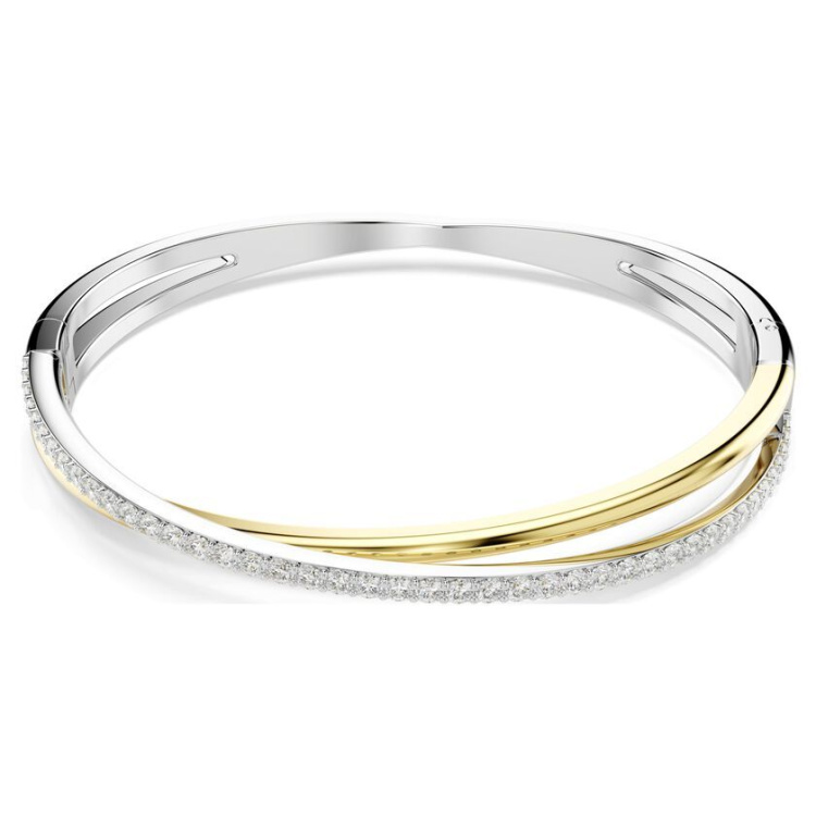 Hyperbola bangle Round cut, White, Mixed metal finish