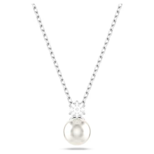 Matrix pendant Crystal pearl, Round cut, White, Rhodium plated
