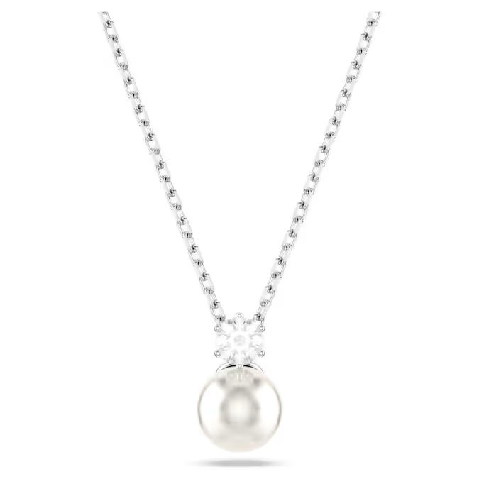 Matrix pendant Crystal pearl, Round cut, White, Rhodium plated