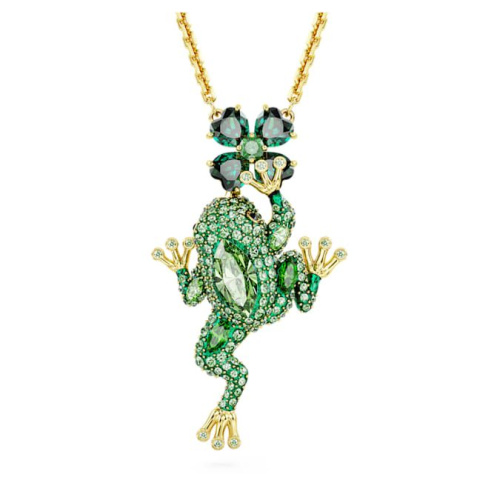 Idyllia pendant Frog, Green, Gold-tone plated