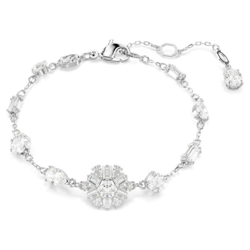 Idyllia bracelet Mixed cuts, Snowflake, White, Rhodium plated