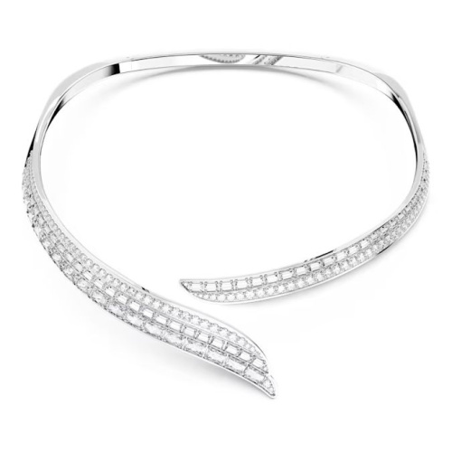 Hyperbola necklace Carbon neutral zirconia, White, Rhodium plated