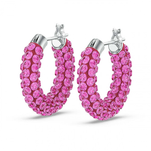 Tigris hoop earrings, Pink, Rhodium plated