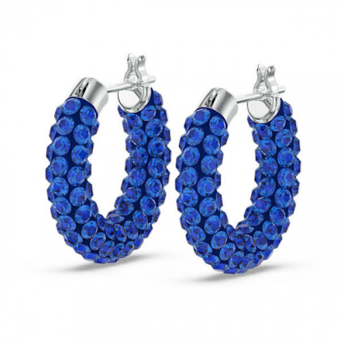 Tigris hoop earrings, Blue, Rhodium plated