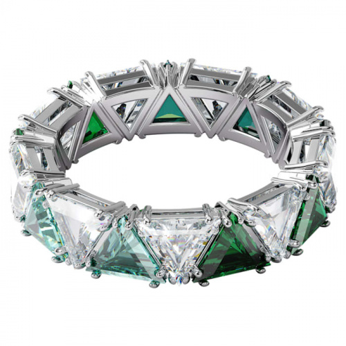 Ortyx cocktail ring Triangle cut, Green, Rhodium plated