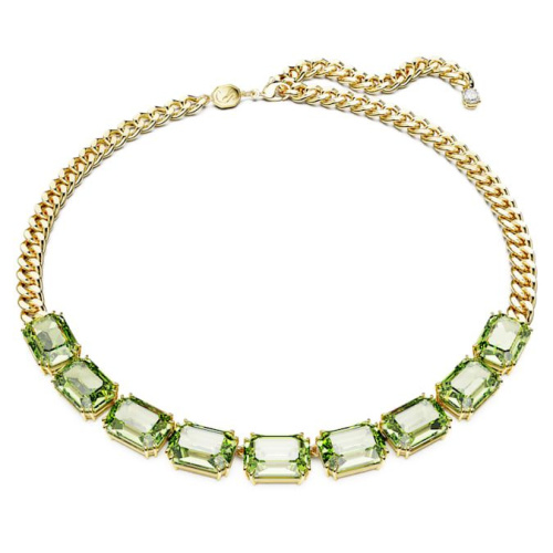 Millenia necklace Octagon cut, Green, Gold-tone plated