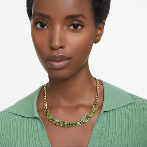 Millenia necklace Octagon cut, Green, Gold-tone plated