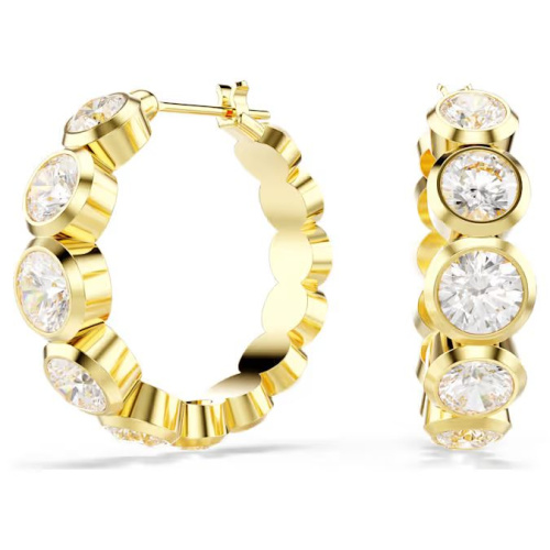 Imber hoop earrings Round cut, White, Gold-tone plated