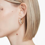 Imber hoop earrings Round cut, White, Gold-tone plated