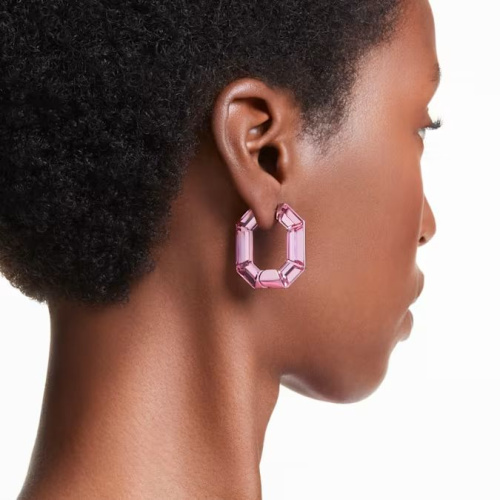 Lucent hoop earrings Octagon shape, Small, Pink