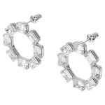 Millenia earrings, Circle, White, Rhodium plated