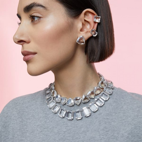 Millenia clip earring, Single, Set, White, Rhodium