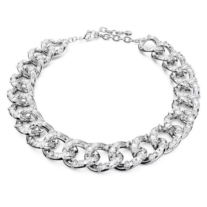 Dextera necklace Statement, Mixed cuts, Large, White, Rhodium plated