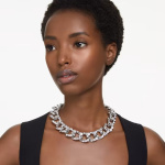 Dextera necklace Statement, Mixed cuts, Large, White, Rhodium plated