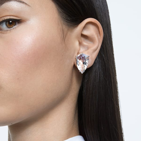 Mesmera clip earring, Trilliant cut crystal, White