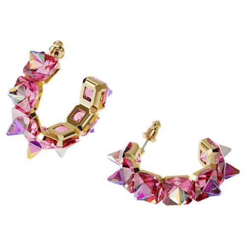 Ortyx hoop earrings Pyramid cut, Pink, Gold-tone plated