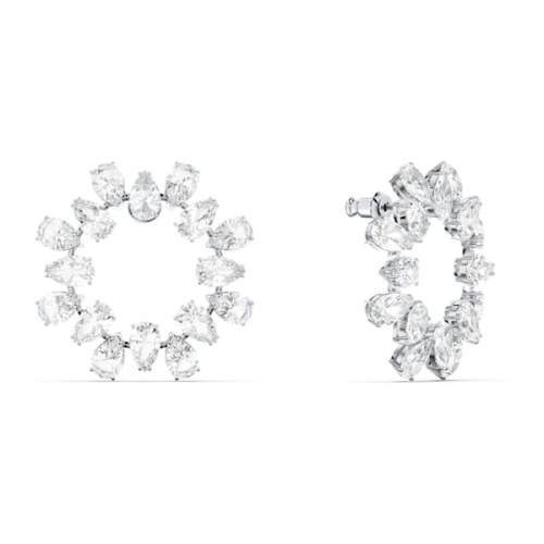 Millenia earrings, Circle, White, Rhodium plated