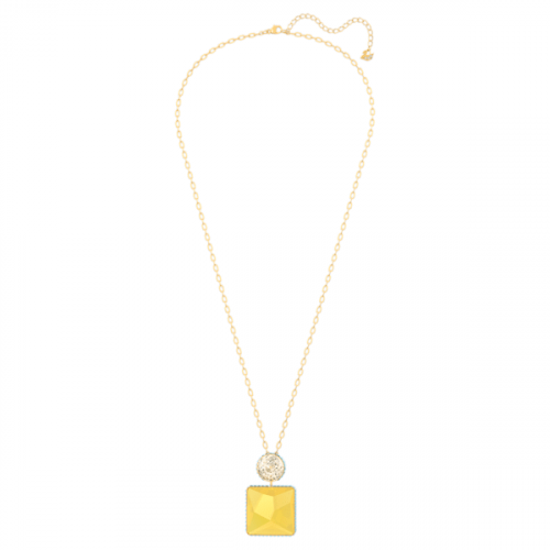 Orbita necklace, Square cut crystal, White, Gold