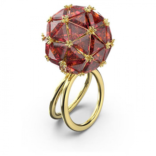 Curiosa cocktail ring Triangle cut, Round shape, Red, Gold-tone plated