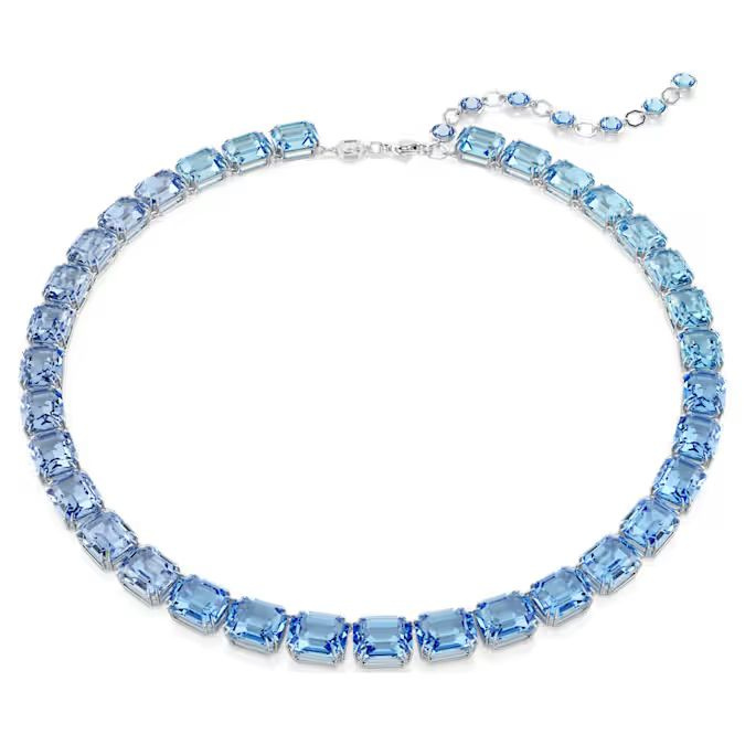 Millenia necklace Octagon cut, Color gradient, Blue, Rhodium plated