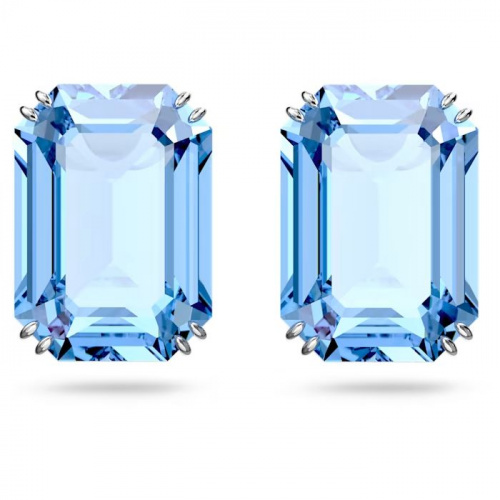 Millenia stud earrings, Octagon cut crystals, Blue
