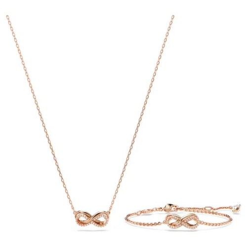 Hyperbola set Infinity, White, Rose gold-tone plated