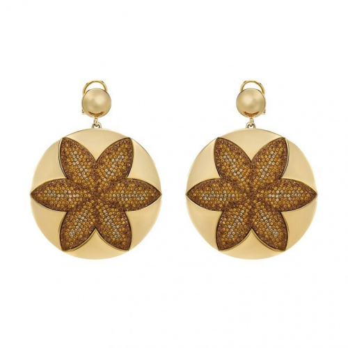 Evil Eye Disk Earrings Large, Brown, Gold-tone plated