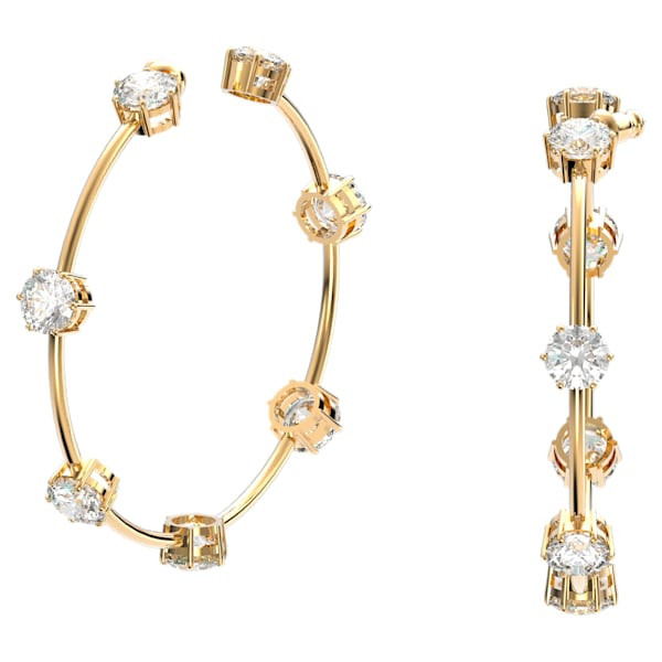 Constella hoop earrings White, Shiny gold-tone plated