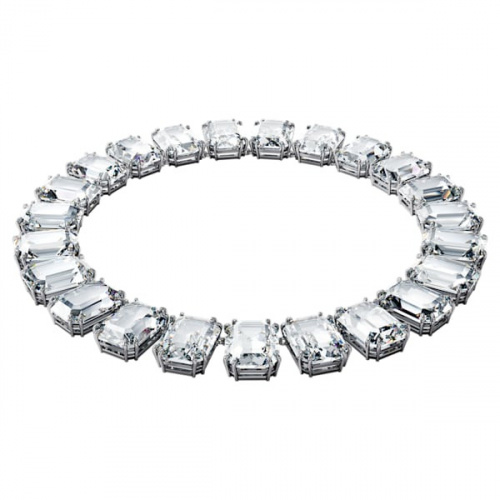 Millenia necklace Octagon cut crystals, White, Rhodium plated