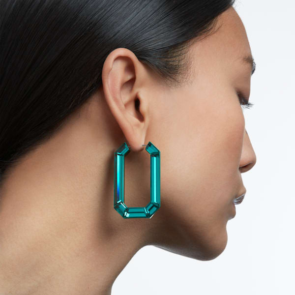 Lucent hoop earrings, Green, Rhodium plated
