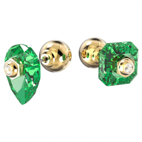 Numina stud earrings Asymmetrical, Green, Gold-tone plated