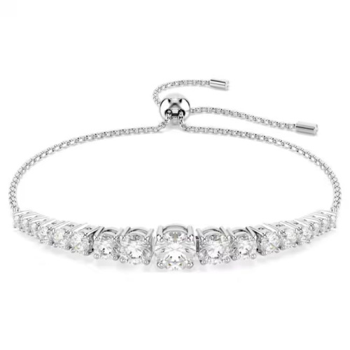 Matrix bracelet Gradient of round cuts, White, Rhodium plated